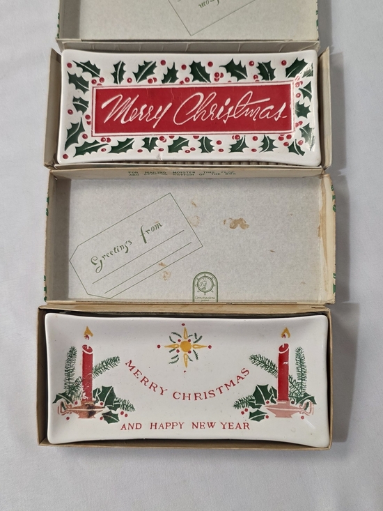 Vintage Commodore Japan Merry Christmas Ceramic Holiday Greeting Card/Trinket